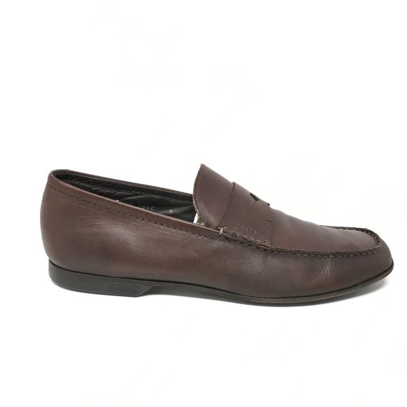 Men\'s Prada Slip On Penny Loafers Dress Shoes Size 8 UK/9 US Brown Leather